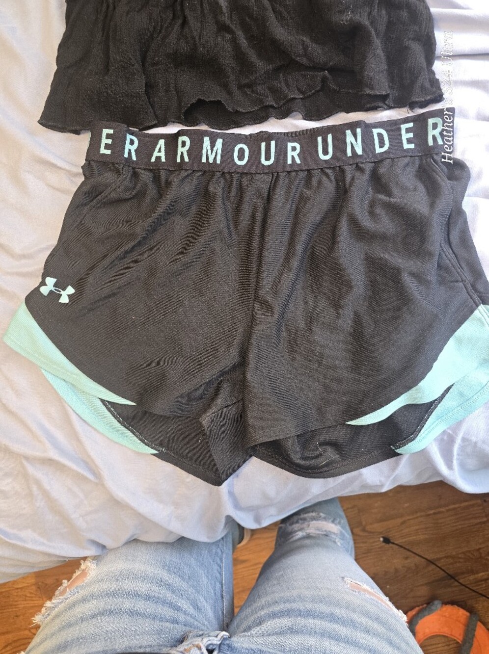 Under Armour Black Shorts with Teal Trim HeatGear